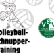 Volleybälle, Logo und Text "Volleyballschnupprertraining"