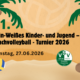 Slider für das Grün-Weiß Kinder- und Jugend Beachvolleyball-Turnier 2026 am 27. Juni in Dresden-Coschütz mit Palmen, Volleyball und Vereinslogo